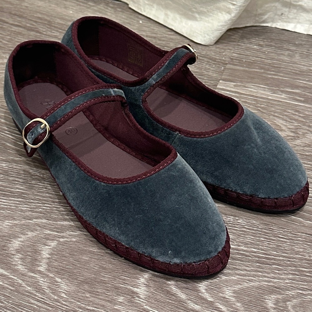 Flabelus Mary Jane Flats in Teal and Burgundy